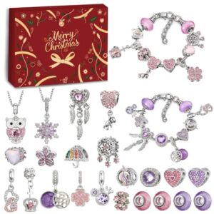 Adventskalender 2026 Teenager Mädchen, Weihnachtskalender Schmuck Basteln Kinder, Charm Armband Halskette Bastelset Weihnachten, Schmuck Adventskalender Geschenke Mädchen 6 7 8 9 10 11 12 Jahre