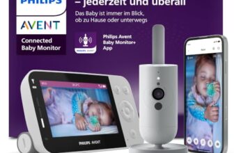 Philips AVENT Connected Babyphone mit Kamera und WLAN, hochwertiger HD-Kamera, Infrarot-Nachtsichtfunktion, Schrei-Erkennung, Gegensprechfunktion, DEKRA Zertifiziert privat und sicher, SCD951/26