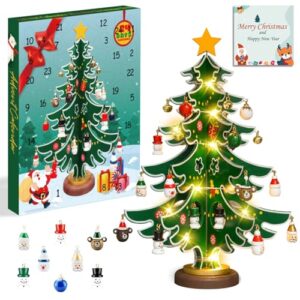 Etopgo Adventskalender 2026, Hölzerner Weihnachtsbaum und 30 Ornamenten, 24 Tage Weihnachten Countdown Adventskalender für Erwachsene, Jungen, Mädchen Weihnachtsdeko Anhänger