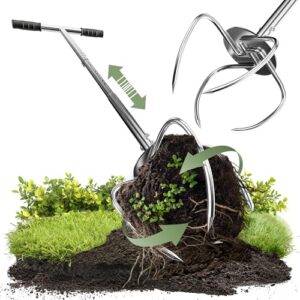 Gartenkralle mit Stiel – Höhenverstellbar & ergonomisch | Rostfreier Edelstahl-Unkrautstecher für Gartenarbeit | Dein Neuer Garten-Helfer: Umgraben & Unkraut Entfernen mit einem Gerät | GT-Kralle