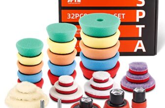 SPTA Mini Polierschwamm, 32tlg 25mm 50mm und 80mm Polierschwämme Auto Polierscheibe M14 Adapter Bohren für exzentrische Poliermaschine schleifmaschine