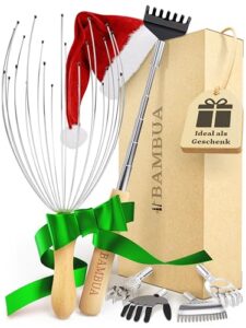 BAMBUA® Geschenkset für Massage und Entspannung – Kopfmassagegerät & Rückenkratzer – Nachhaltiges Wellness Geschenk für Männer und Frauen, inkl. Geschenkverpackung – Ideal zum Verschenken