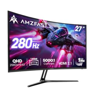 Amzfast Gaming Monitor Curved 27 Zoll, 280Hz, QHD 2560×1440, HDMI 2.1×2