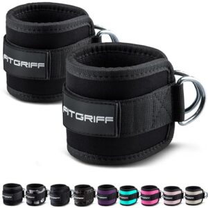 FITGRIFF® Fußschlaufen V1 (gepolstert) – für Fitness Training am Kabelzug – (2 Stück) Ankle Straps für Frauen und Männer (Schwarz)