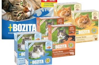 Bozita Tetra Probierpaket in Sauce mit viel Huhn, Saibling & mit viel Huhn & Rind in Gelee – 4+2-6x370g Getreide- & zuckerfreies Futter für sterilisierte Katzen, mit 7,5% Protein und 5% Fettgehalt