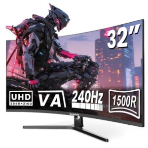 Gawfolk Cuverd Monitor 32 Zoll 4K Gaming Monitor 240 HZ 1500R 3840×2160 UHD 1ms G-Sync & FreeSync, HDR HDMI 2.1 & DP 2.0, VESA 75x75mm
