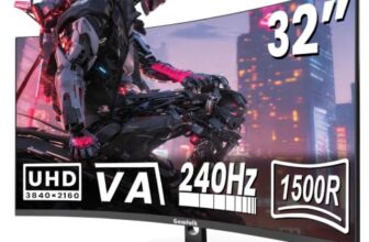 Gawfolk Cuverd Monitor 32 Zoll 4K Gaming Monitor 240 HZ 1500R 3840×2160 UHD 1ms G-Sync & FreeSync, HDR HDMI 2.1 & DP 2.0, VESA 75x75mm