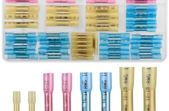 QOOSIKICC 100 Stück10-26 AWG Schrumpfverbinder, Wasserdichte Kabelverbinder Quetschverbinder Set, Stoßverbinder Kabelschuhe, Lötverbinder Sortiment Set – Gelb, Rosa, Blau