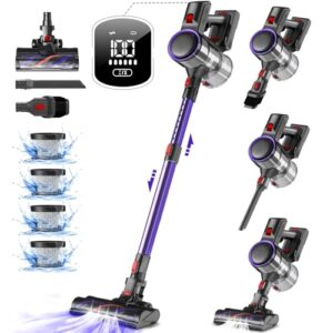 Authmic Akku Staubsauger, 50000Pa Staubsauger Kabellos, Kabelloser Staubsauger mit Touchscreen, 50Mins, 1.6L, H13 HEPA, Anti-Tangle-Bürste, für Hartböden/Teppich/Tierhaare, Hellviolett