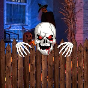 Zaun Dekoration Halloween Garten Hof Kunst Zeichen Pfähle, Hof Dekorationen Skelett Spähen Zeichen Rasen im Freien Party Dekor Zaundekoration für Die Gartendekoration Innenhofdekoration Halloween Deko