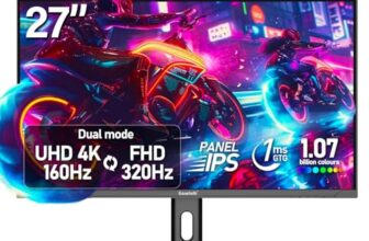 Gawfolk 27 Zoll 4K UHD 160Hz/ FHD 320Hz Gaming Monitor mit Lautsprecher