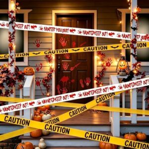 Halloween Deko Absperrband 27 m mit 8 Aufklebern, Horror-Dekoration