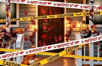 Halloween Deko Absperrband 27 m mit 8 Aufklebern, Horror-Dekoration