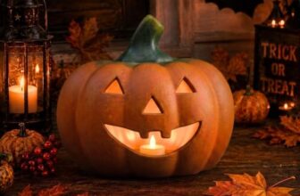 Großer Halloween-Deko LED Kürbis in 22 cm – beleuchtetes Jack Lantern Windlicht als gruselige Outdoor Kürbis-Laterne für Haustür, Garten