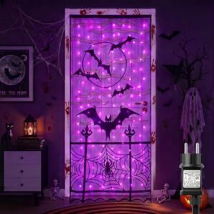 Halloween Deko Outdoor mit Netzlichterkette und Fledermausmuster 2 * 1M