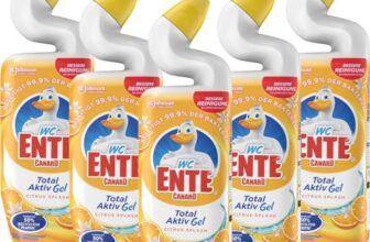 WC-Ente Total Aktiv Gel, Flüssiger WC Reiniger antibakteriell, Toilettenreiniger, Citrus, 5er Pack (5 x 750 ml)