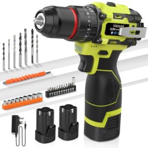 VOERJIA 16.8V akkuschrauber klein, Akku bohrmaschine mit 2*2000 mAh Akkus, 50N.m max bürstenloses akkubohrer, 20 + 3 Drehmoment, 3/8″ Bohrfutter, 2-Gang & Led lichter, 34PCS elektrowerkzeuge zubehör