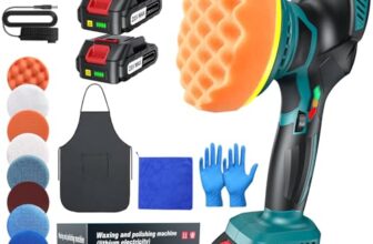 Akku Poliermaschine Auto 150mm Exzenter mit 2×21V 2000mAh Batterien, 13-tlg Polierset, 6 Geschwindigkeiten bis 5500RPM, Kabellose Auto poliermaschinen, polishing machine