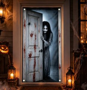 Halloween Türdeko 180 x 90 cm, gruseliger Türvorhang mit Geisterfrau,C