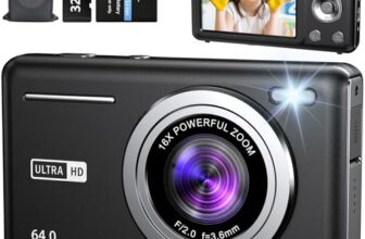 Digitalkamera, AutoFocus 4K 64MP Fotokamera 16X Digitalzoom Fotoapparat mit 32 GB SD Karte, 2,8″ Großem Bildschirm Kompaktkamera Digital Kamera für Teenager Erwachsene Anfänger (Schwarz)