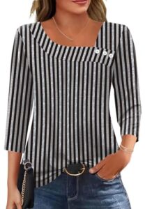 Kistore 3/4 Ärmel Freizeitshirt Damen für Frühling Schwarz Gestreifte XL
