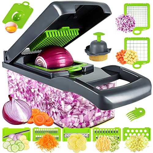 Gemüseschneider – Würfelschneider – vegetable chopper dicer – Gemüsehobel – Geeignet für Würfe, Scheiben, 14 in 1 Zwiebel Zerkleiner Salatschneider Mandoline