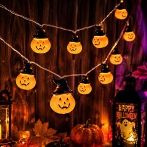 Rintea Halloween Lichterkette, 20 LED Kürbisse, Batterie, Timer, IP44