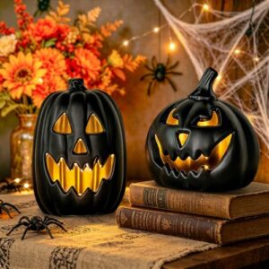 Halloween Deko Kürbis LED, Herbstdeko Innen Tisch Herbst Kürbis Deko LED