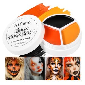 DE’LANCI Halloween Kürbis Makeup Gesichtsfarbe Schwarz Orange Gelb 76G, Yellow Orange Black Face Body Paint, Körperfarbe für Karneval Halloween Clown Zombie SFX Skelett Cosplay Thematisches Make-up