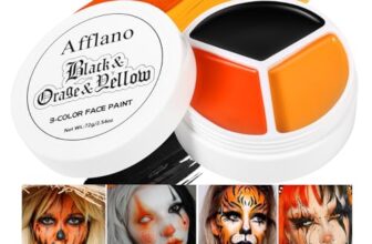DE’LANCI Halloween Kürbis Makeup Gesichtsfarbe Schwarz Orange Gelb 76G, Yellow Orange Black Face Body Paint, Körperfarbe für Karneval Halloween Clown Zombie SFX Skelett Cosplay Thematisches Make-up