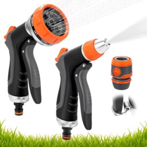 Gartenbrause Spritzpistole 2 Stück, Frostsicher Hochdruckpistole mit Schnellanschluss, Dauerarretierung, 10 Muster Wasserpistole, für Autowäsche, Haustierdusche, Gartenarbeit, Bewässerungspflanzen