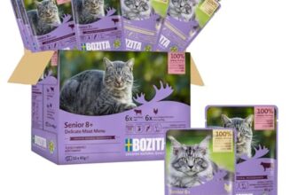 Bozita Nassfutter Senior 8+ Multibox – Häppchen in Sauce mit Fleisch – 12x85g Portionsbeutel getreidefreies & weizenfreies Mixpack – Katzenfutter mit 8,5% Protein & 4,5% Fett