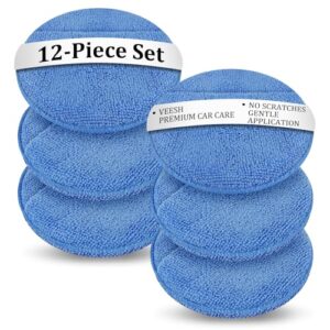 vsshe 12 Stück Mikrofaser Wachs Applikatorpads, Auto Handpolierschwamm, Polierschwamm, Autopolitur Schwamm, Profi Wax Applikator Pad mit Fingertasche für Autos, LKW, Boot, Reinigung und Feinpolieren