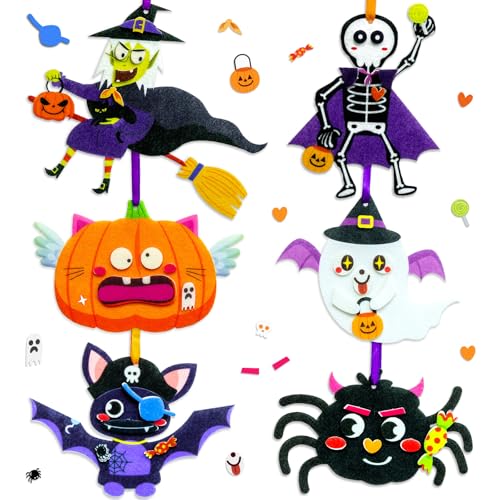 Isisyu Halloween Basteln für Kinder, 12 Stück Halloween Bastelset Kürbis Geist Hexe Fledermaus Spinne Skelett mit Selbstklebenden zum Basteln Kreative Kunsthandwerk Bastelhandwerk für Hallowe’en Deko