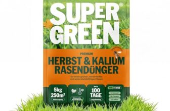 SUPERGREEN Herbst- & Kalium-Rasendünger | 5 kg für 250m² | Langzeit bis 100 Tage | NPK 5-10-22 für winterharten Rasen | Stärkt Frostresistenz & Zellstruktur | Nitratfrei & Granulat (2-5 mm)
