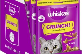 WHISKAS Crunch Katzensnacks Huhn, Pute & Ente 6 x 100g – Leckere Snacks mit Huhn, Pute und Ente