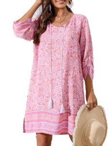 Zeagoo Damen Kleider Freizeit Lose Sommerkleid Boho Strandkleid Rosa XL