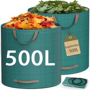 Ergohortus Gartenabfallsäcke Heavy Duty, 500 L x 2 Gartensäcke mit Griffen