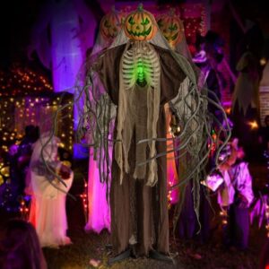 COSTWAY 175 cm Halloween Kürbis Skelett Deko, gruselig & soundaktiviert