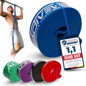 ActiveVikings® Pull-Up Fitnessbänder | Perfekt für Muskelaufbau und Freeletics Calisthenics | Fitnessband Klimmzugbänder Widerstandsbänder (C – Blau : Medium (Mittelstarker Widerstand))