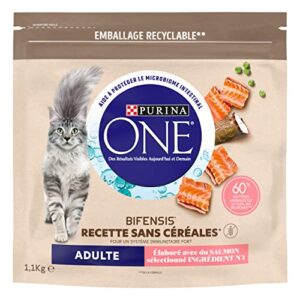 PURINA ONE Bifensis ohne Getreide | Trockenfutter mit Lachs für ausgewachsene Katzen | Beutel mit 1,1 kg