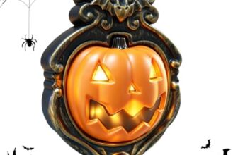 Halloween Türklingel Kürbis, Kürbis Türklingel mit LED Licht & Gruseligen Geräuschen, Halloween Deko für Haustür Garten Party, Gruselige Halloween Party Requisite für Kinder Erwachsene