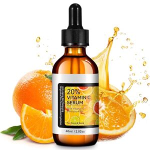 Vitamin C Serum Gesicht 60 ml – 20% Vitamin C Serum Hochdosiert mit Vitamin E & Hyaluronsäure | Anti-Aging & Hauterneuerung | Hautaufhellung & Feuchtigkeitsserum Vitamin C für Gesicht | Parfümfrei