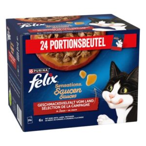 FELIX Sensations Saucen Nassfutter für Katzen Geschmacksvielfalt vom Land 24 Beutel