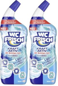 WC Frisch WC-Reiniger Gel Ozeanfrische (750 ml), WC-Reiniger mit Lufterfrischer-Effekt, Toilettenreiniger sorgt für hygienische Frische, mit 4-fach Aktivstoff-Kombination (Packung mit 2)