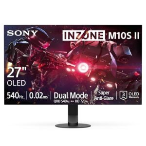 Sony INZONE M10S II 27-Zoll-OLED-QHD-Gaming-Monitor: 1440p, 540 Hz, 0,02 ms GTG, DCI-P3 99,5%, G-Sync, VRR, entwickelt mit Fnatic, 1500 Nits, DisplayPort 2.1 – 2 x HDMI 2.1 – PC, PS5