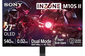 Sony INZONE M10S II 27-Zoll-OLED-QHD-Gaming-Monitor: 1440p, 540 Hz, 0,02 ms GTG, DCI-P3 99,5%, G-Sync, VRR, entwickelt mit Fnatic, 1500 Nits, DisplayPort 2.1 – 2 x HDMI 2.1 – PC, PS5