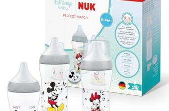 NUK Perfect Match Babyflaschen & Schnuller Geschenkset für Neugeborene | 0–6 Monate | 3 x Anti-Kolik-Flaschen (150 ml, 260 ml), 1 x Perfect Match Air Schnuller | Disney Micky Maus | 4 Stück