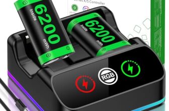 2X 6200 mWh Akku für Xbox One/Series S/X Controller, Ladestation mit coolem RGB-Licht, wiederaufladbares Akkupack kompatibel mit Xbox Series X|S Xbox One S/X/Elite Wireless Controller