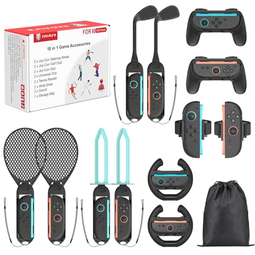 15 in 1 Switch 2 Sport Zubehör Set, innoAura Switch Zubehör Set Bundle mit Aufbewahrungstasche, Spielzubehör Set für Familienspiele für Switch 2 Sport Spiele